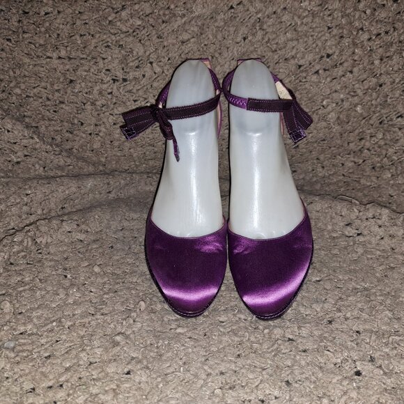 Hugo BOSS-Italy-Purple Satin/Snakeskin Leather-Ankle Wrap-Sz 37-Excellent - Picture 3 of 8